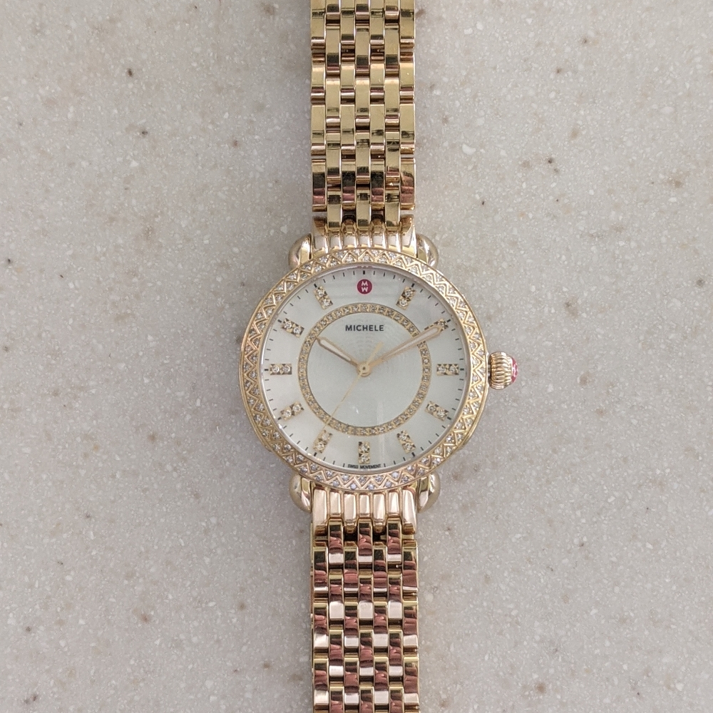 MICHELE Sidney Classic Diamond Gold Watch